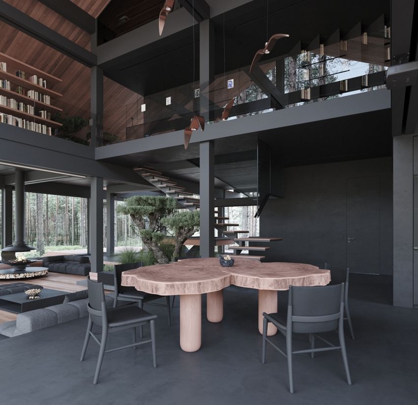 Steel glass house in the forest - Interior Design Ideas