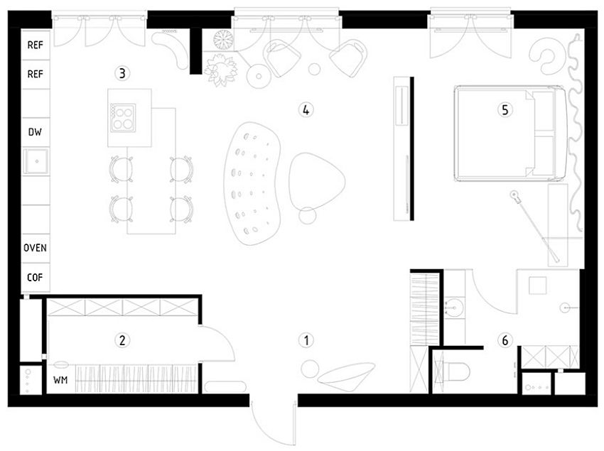 Gray gray flat for one person - Interior Design Ideas